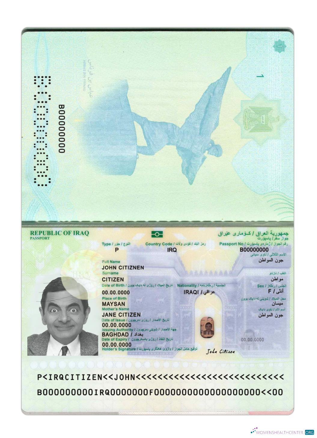 Download Iraq passport 2024 present Photoshop template